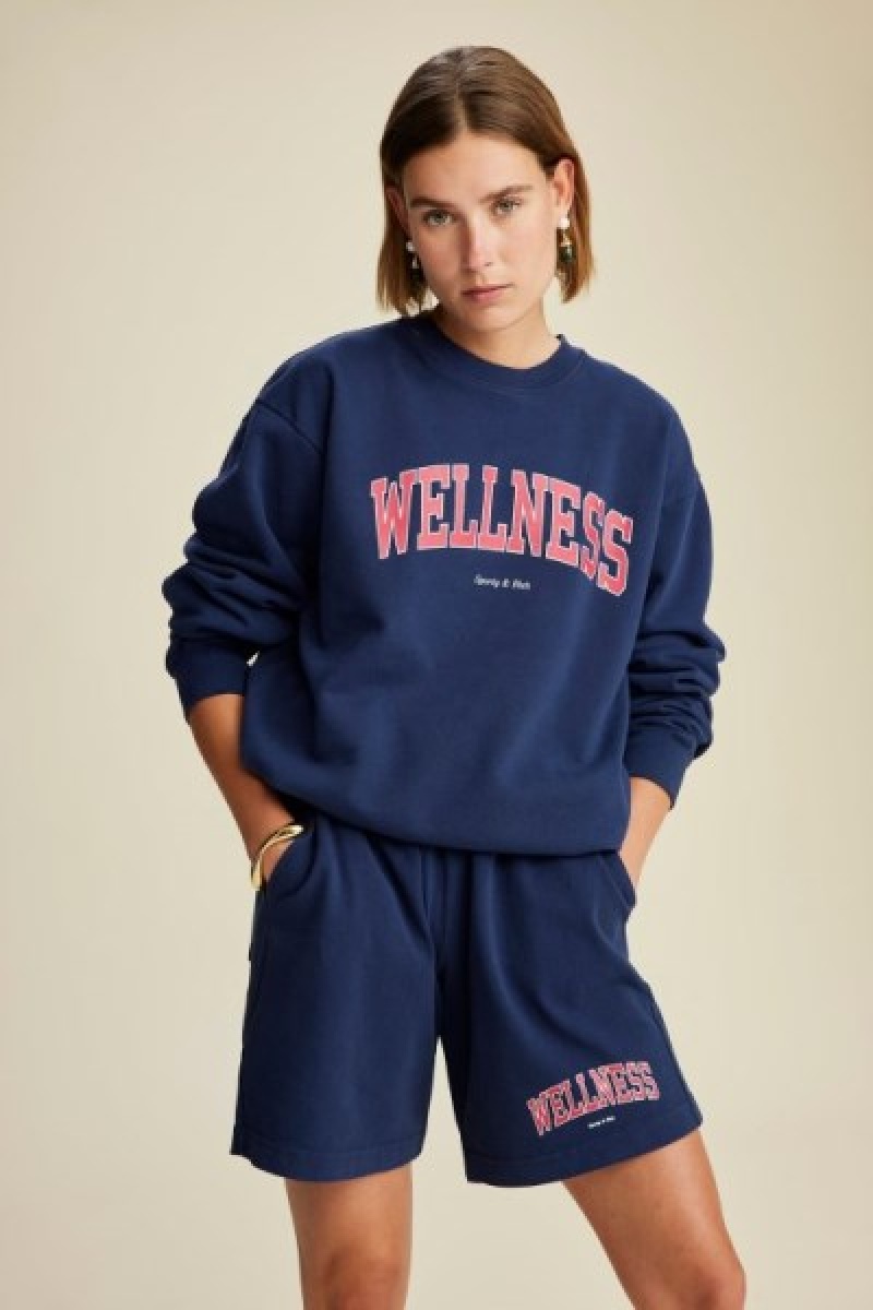 Women's Sporty And Rich Wellness Ivy Crewneck Sweatshirts Navy | A9PobzlXk5i