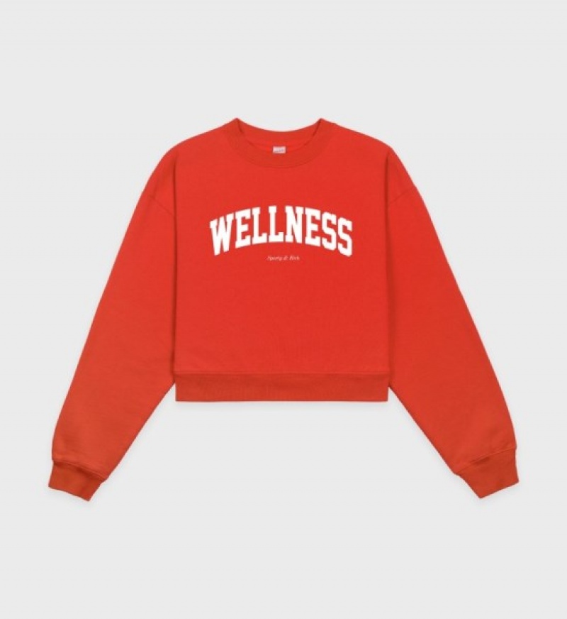 Women\'s Sporty And Rich Wellness Ivy Cropped Crewneck Sweatshirts Red / White | wEEhbeS0l6H